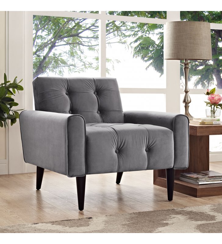 Delve Performance Velvet Armchair in Gray - Lexmod