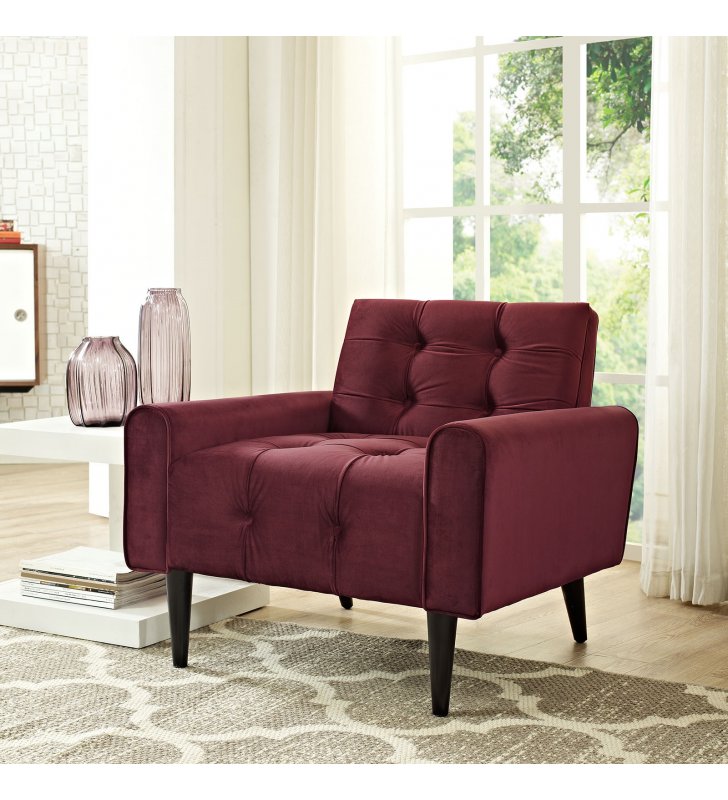 Delve Performance Velvet Armchair in Maroon - Lexmod