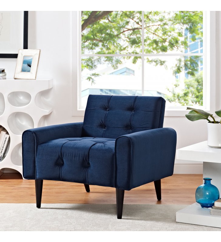 Delve Performance Velvet Armchair in Navy - Lexmod