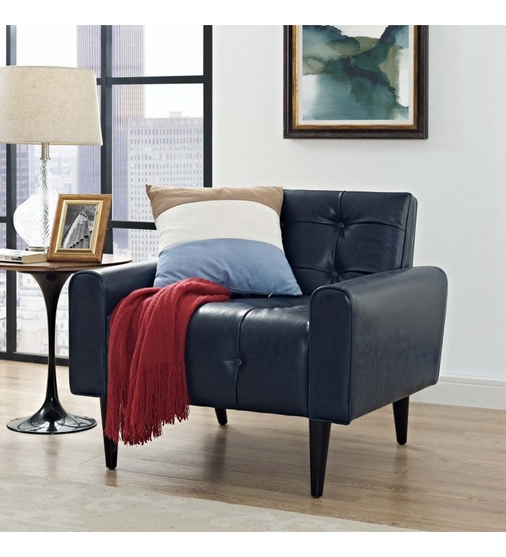 Delve Upholstered Vinyl Accent Chair in Blue - Lexmod