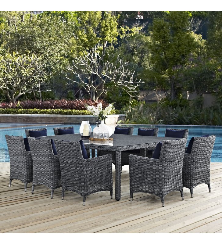 Summon 11 Piece Outdoor Patio Sunbrella¬Æ Dining Set in Canvas Navy - Lexmod