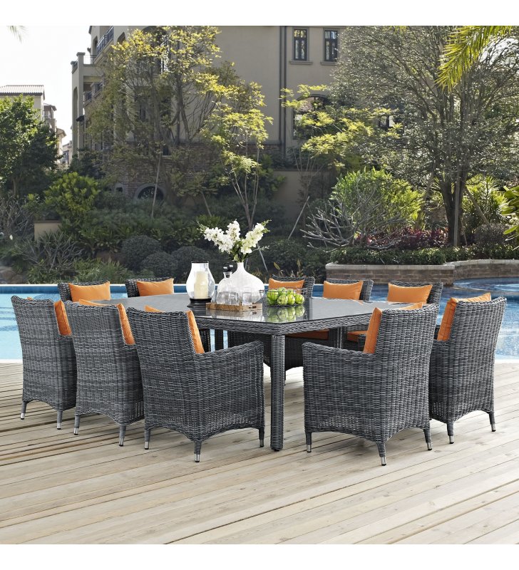 Summon 11 Piece Outdoor Patio Sunbrella¬Æ Dining Set in Canvas Tuscan - Lexmod