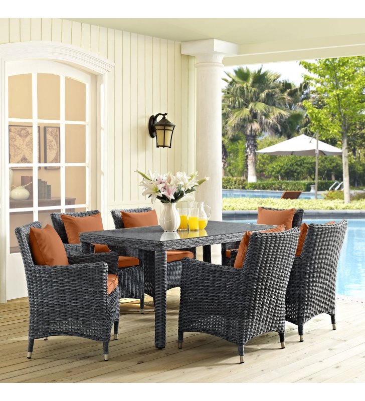 Summon 7 Piece Outdoor Patio Sunbrella¬Æ Dining Set in Canvas Tuscan - Lexmod