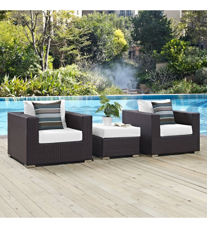 Convene 3 Piece Outdoor Patio Sofa Set in Espresso White - Lexmod