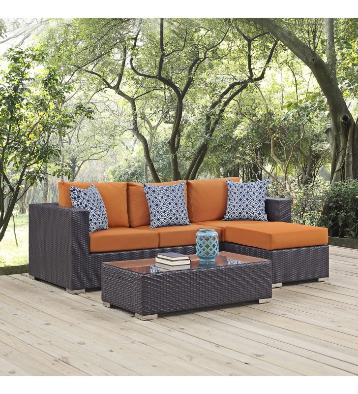 Convene 3 Piece Outdoor Patio Sofa Set in Espresso Orange - Lexmod