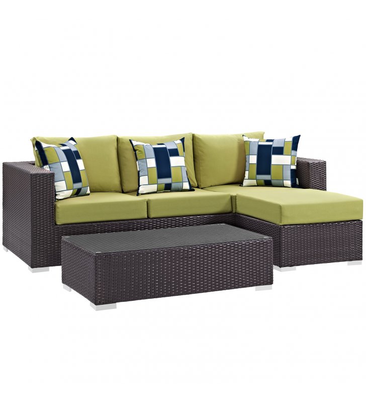 Convene 3 Piece Outdoor Patio Sofa Set in Espresso Peridot - Lexmod