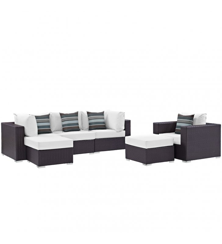 Convene 6 Piece Outdoor Patio Sectional Set in Espresso White - Lexmod