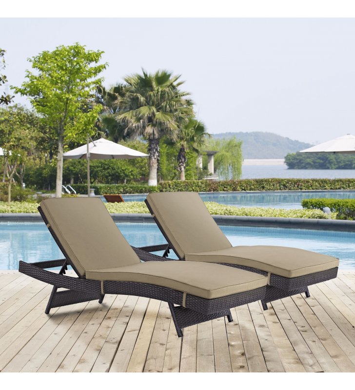 Convene Chaise Outdoor Patio Set of 2 in Espresso Mocha - Lexmod