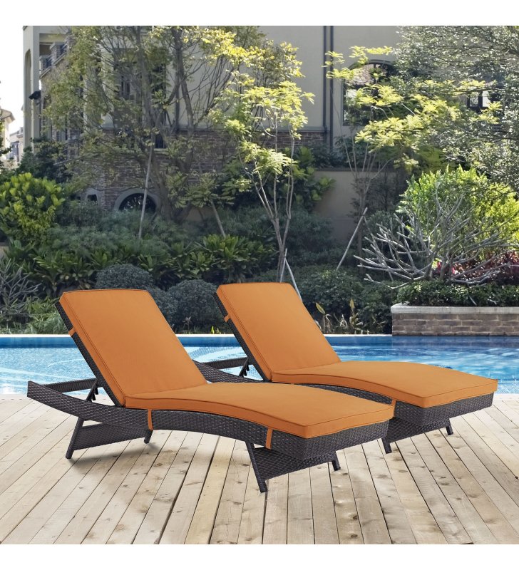 Convene Chaise Outdoor Patio Set of 2 in Espresso Orange - Lexmod