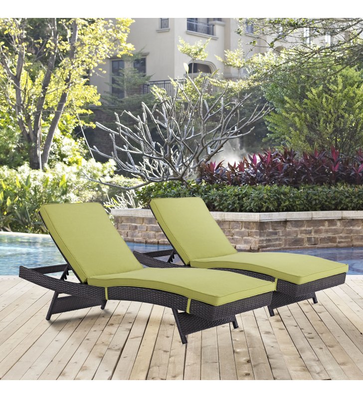 Convene Chaise Outdoor Patio Set of 2 in Espresso Peridot - Lexmod