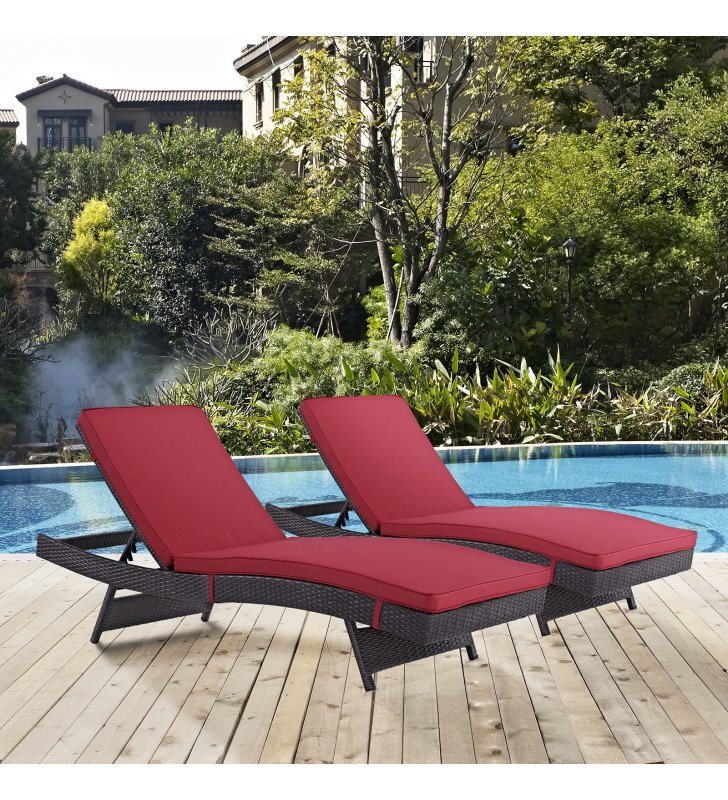 Convene Chaise Outdoor Patio Set of 2 in Espresso Red - Lexmod