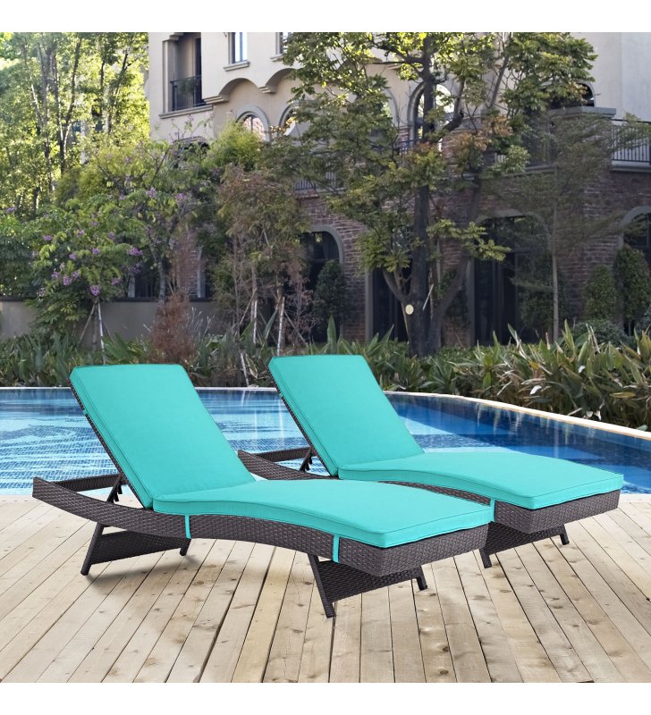 Convene Chaise Outdoor Patio Set of 2 in Espresso Turquoise - Lexmod