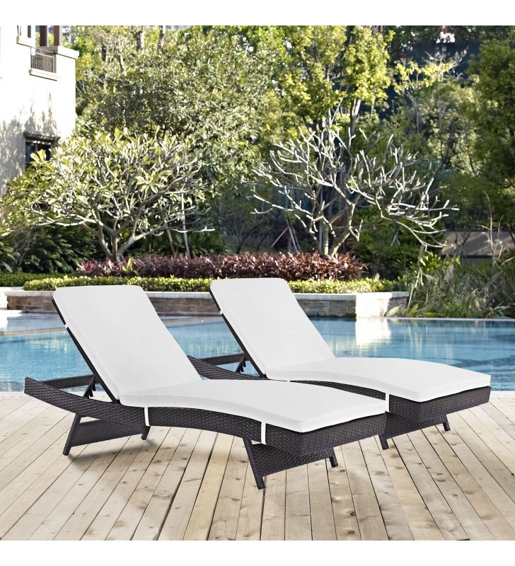 Convene Chaise Outdoor Patio Set of 2 in Espresso White - Lexmod