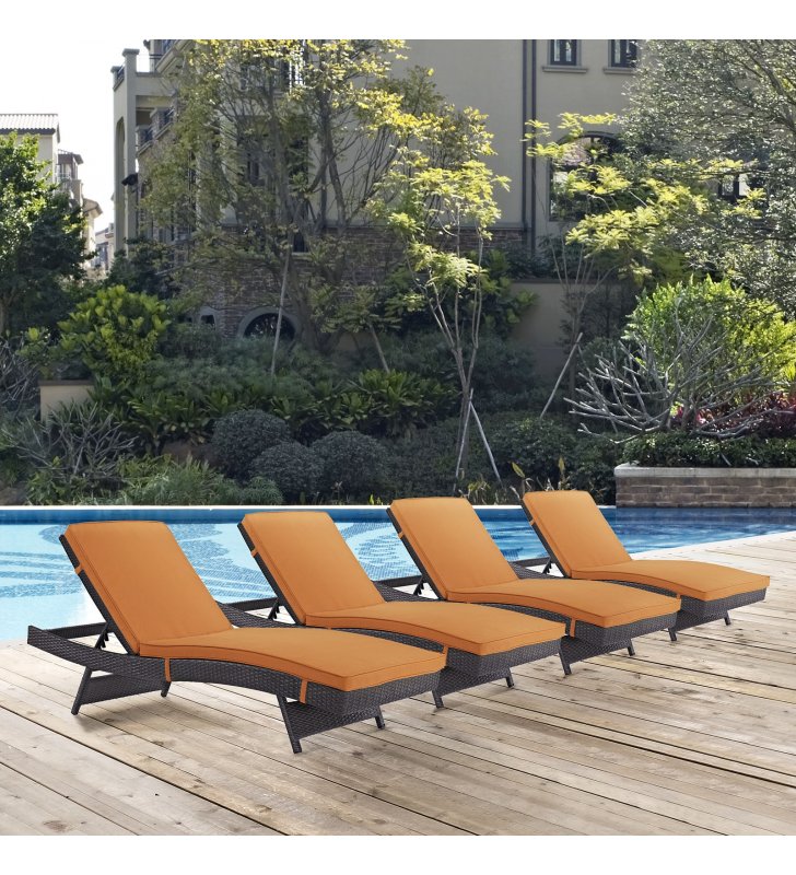 Convene Chaise Outdoor Patio Set of 4 in Espresso Orange - Lexmod