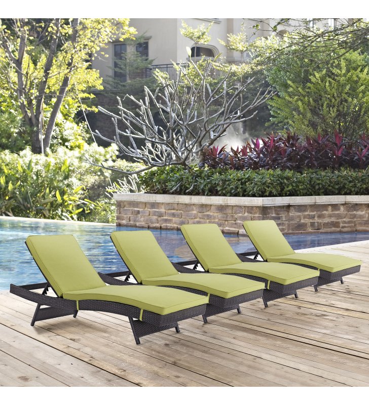 Convene Chaise Outdoor Patio Set of 4 in Espresso Peridot - Lexmod