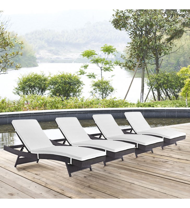 Convene Chaise Outdoor Patio Set of 4 in Espresso White - Lexmod