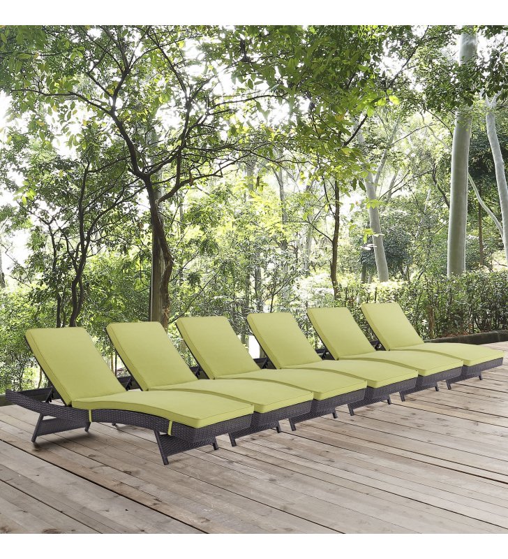 Convene Chaise Outdoor Patio Set of 6 in Espresso Peridot - Lexmod