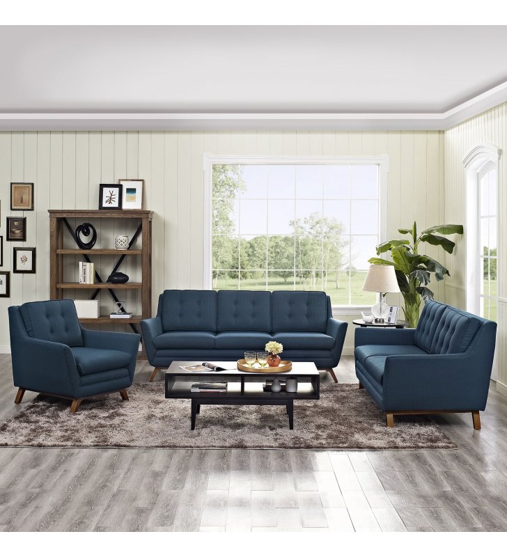 Beguile Living Room Set Upholstered Fabric Set of 3 in Azure - Lexmod