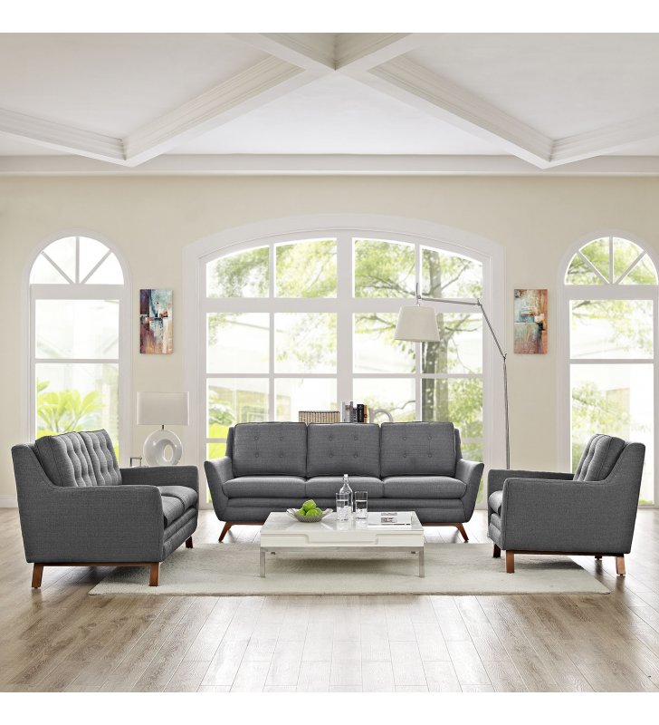 Beguile Living Room Set Upholstered Fabric Set of 3 in Gray - Lexmod