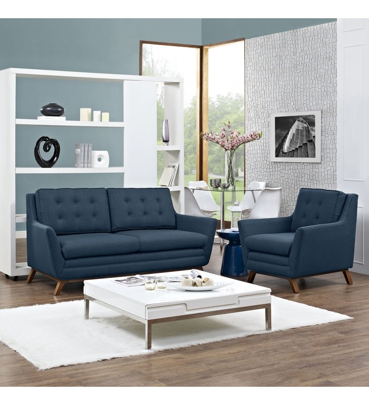 Beguile Living Room Set Upholstered Fabric Set of 2 in Azure - Lexmod