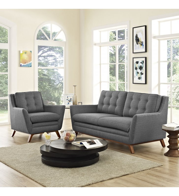 Beguile Living Room Set Upholstered Fabric Set of 2 in Gray - Lexmod