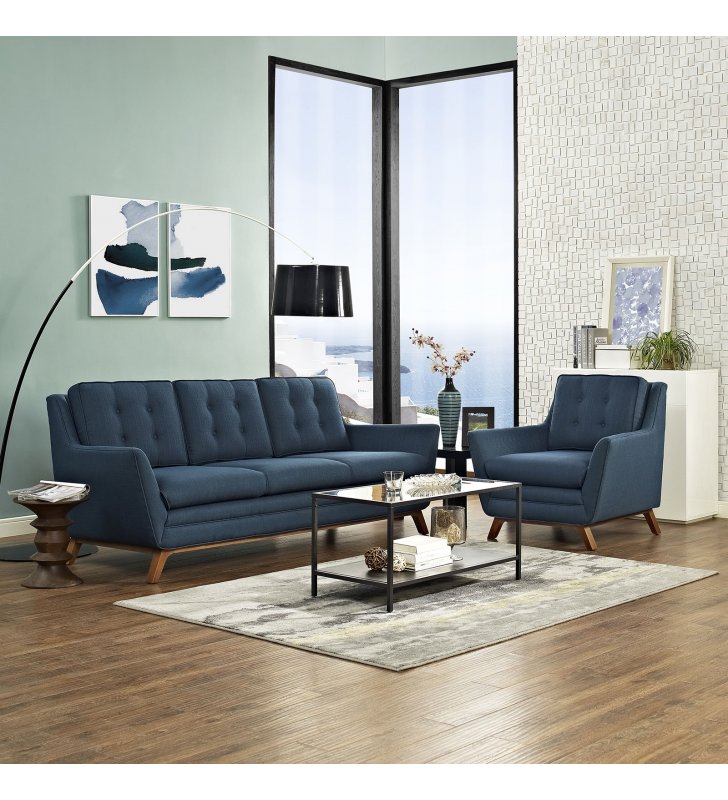 Beguile Living Room Set Upholstered Fabric Set of 2 in Azure - Lexmod