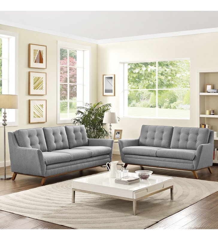 Beguile Living Room Set Upholstered Fabric Set of 2 in Expectation Gray - Lexmod