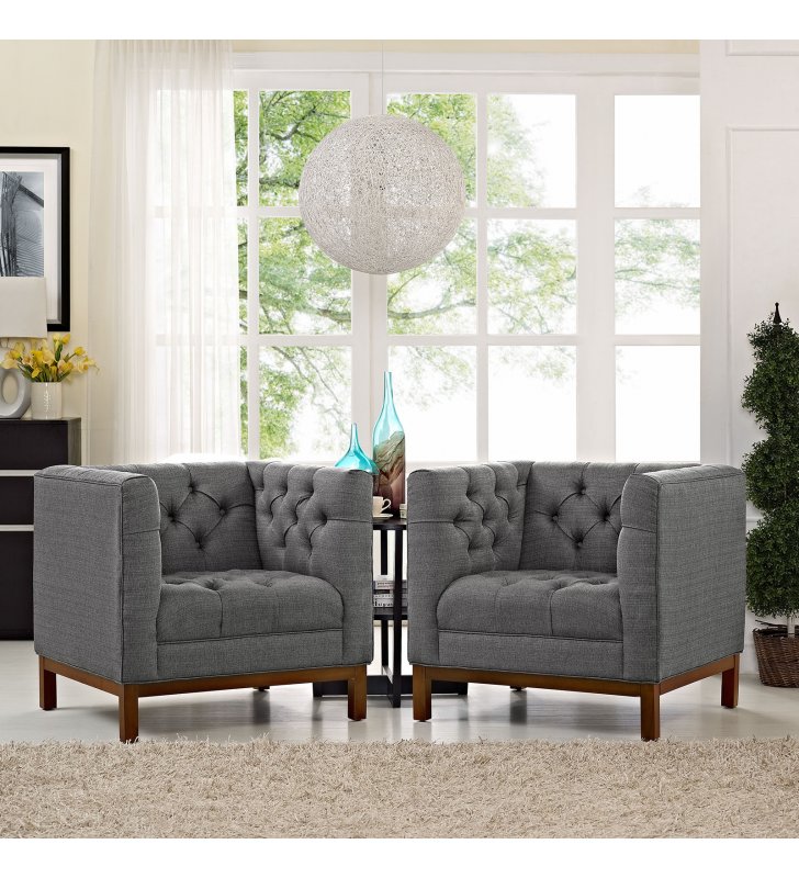 Panache Living Room Set Upholstered Fabric Set of 2 in Gray - Lexmod