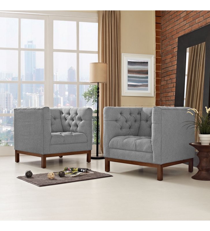Panache Living Room Set Upholstered Fabric Set of 2 in Expectation Gray - Lexmod