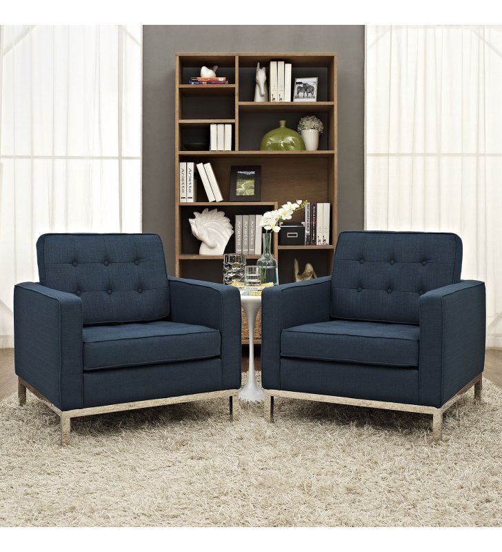Loft Armchairs Upholstered Fabric Set of 2 in Azure - Lexmod