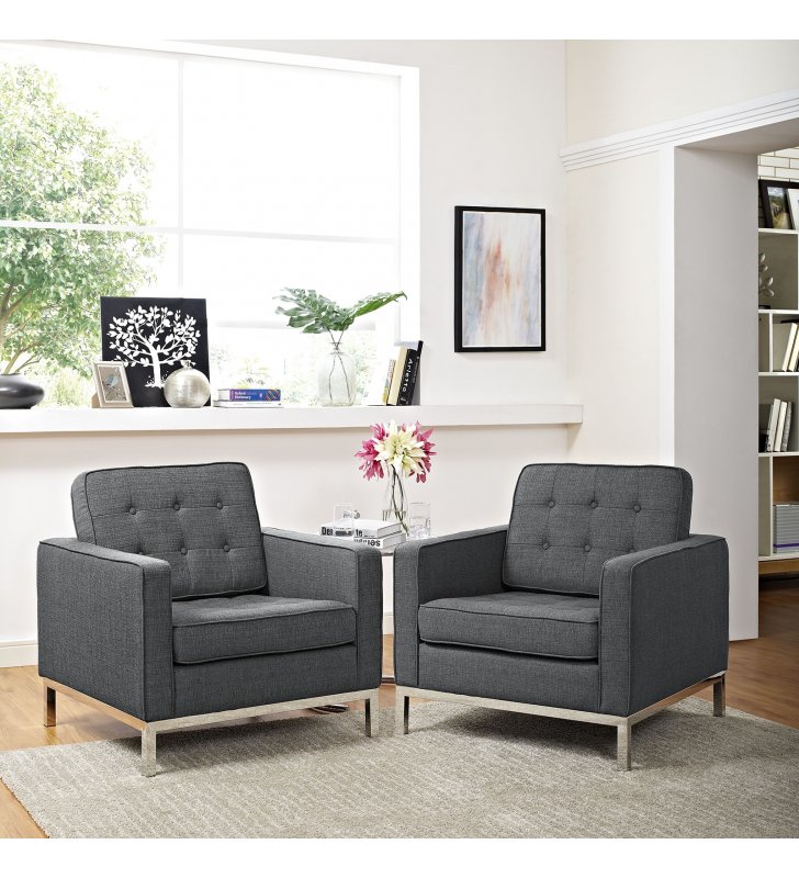 Loft Armchairs Upholstered Fabric Set of 2 in Gray - Lexmod