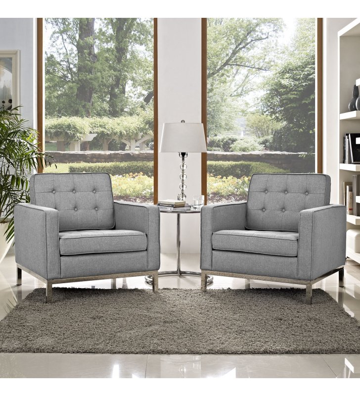 Loft Armchairs Upholstered Fabric Set of 2 in Light Gray - Lexmod