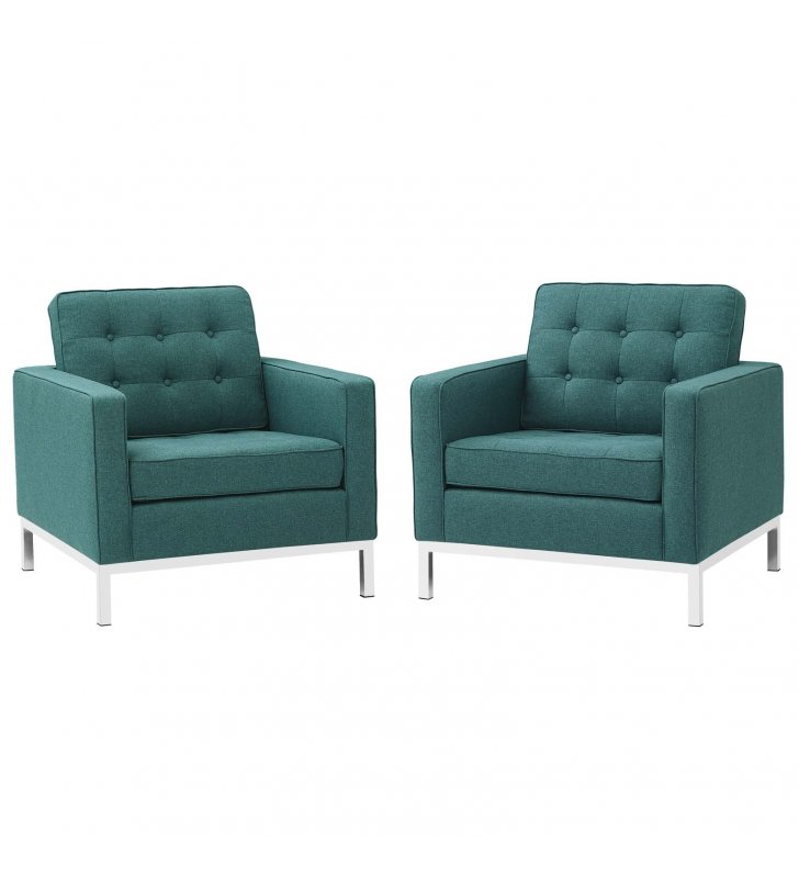 Loft Armchairs Upholstered Fabric Set of 2 in Teal - Lexmod