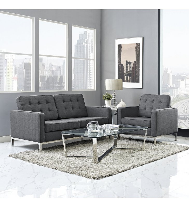 Loft Living Room Set Upholstered Fabric Set of 2 in Gray - Lexmod
