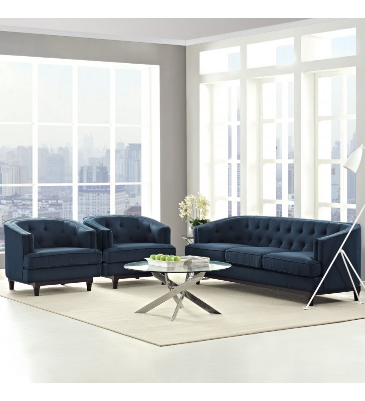 Coast Living Room Set Set of 3 in Azure - Lexmod