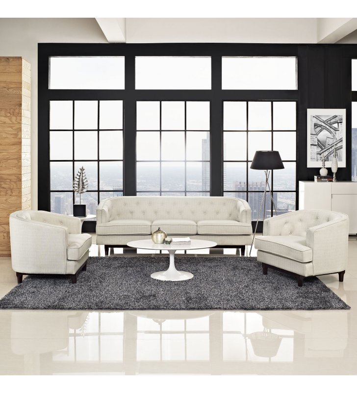 Coast Living Room Set Set of 3 in Beige - Lexmod