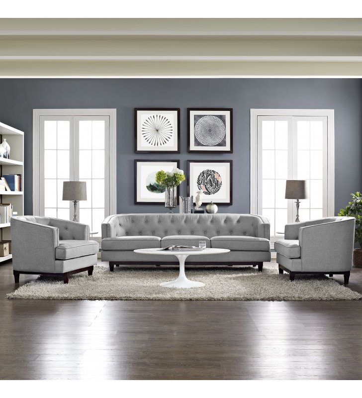 Coast Living Room Set Set of 3 in Light Gray - Lexmod