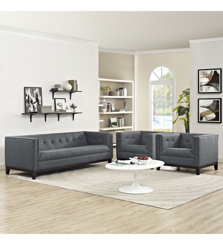 Serve Living Room Set Set of 3 in Gray - Lexmod