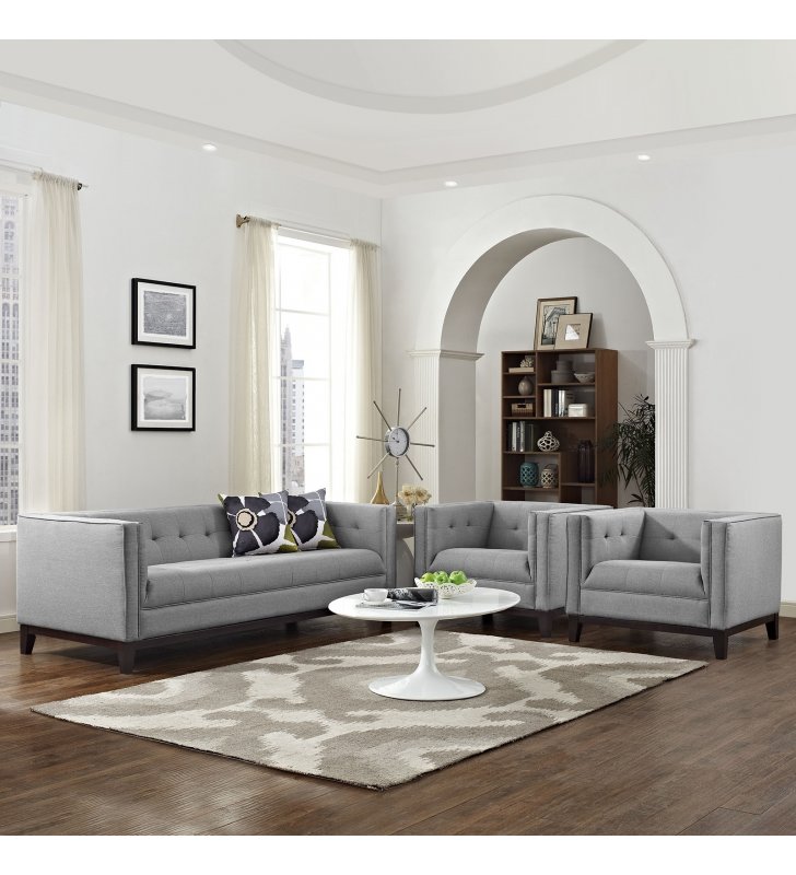 Serve Living Room Set Set of 3 in Light Gray - Lexmod