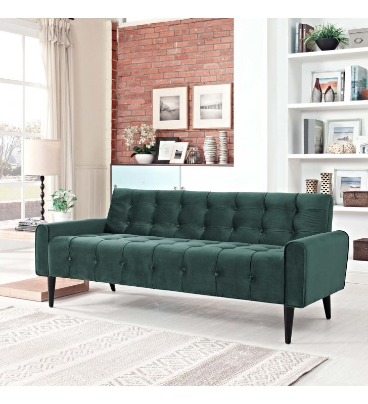 Delve Performance Velvet Sofa in Green - Lexmod