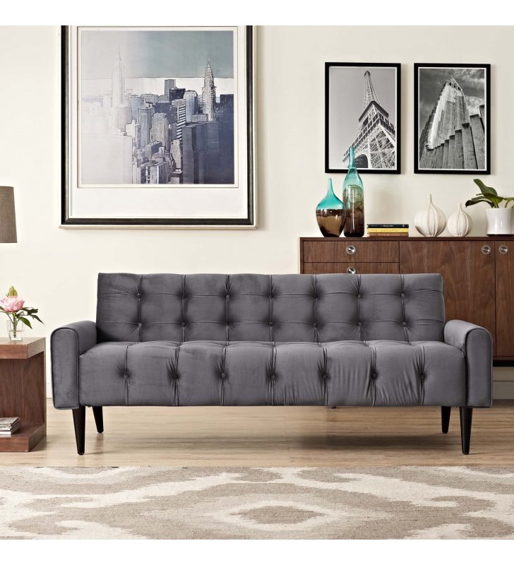 Delve Performance Velvet Sofa in Gray - Lexmod