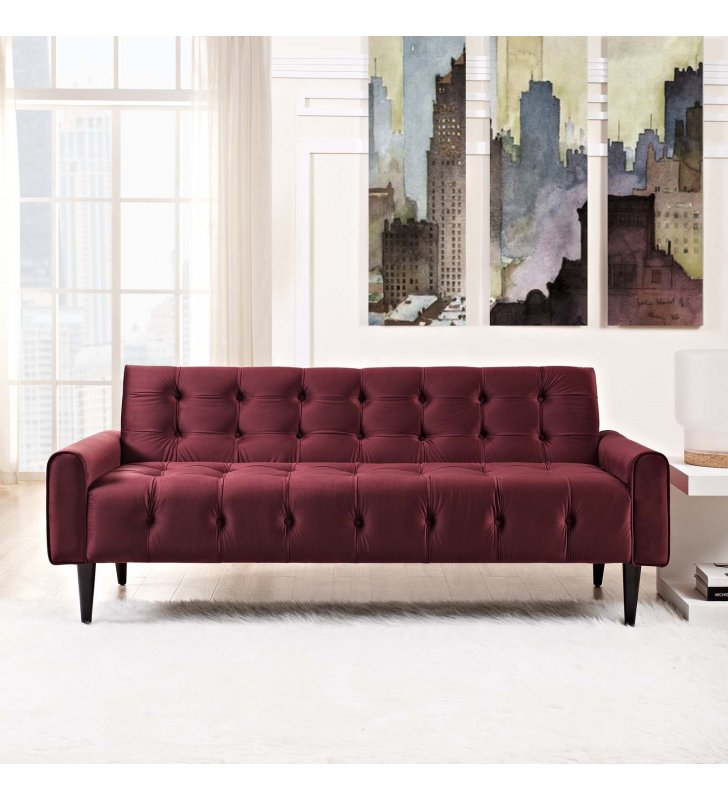 Delve Performance Velvet Sofa in Maroon - Lexmod