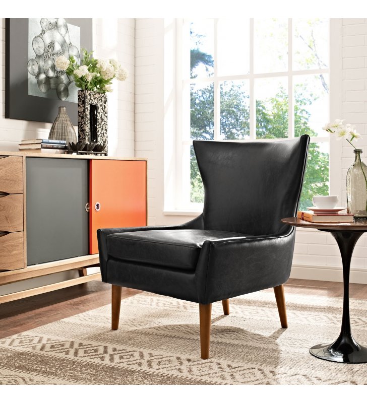 Keen Upholstered Vinyl Armchair in Black - Lexmod