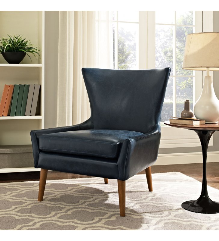 Keen Upholstered Vinyl Armchair in Blue - Lexmod