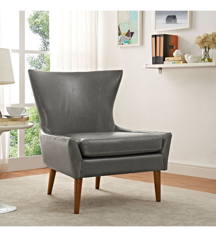 Keen Upholstered Vinyl Armchair in Gray - Lexmod
