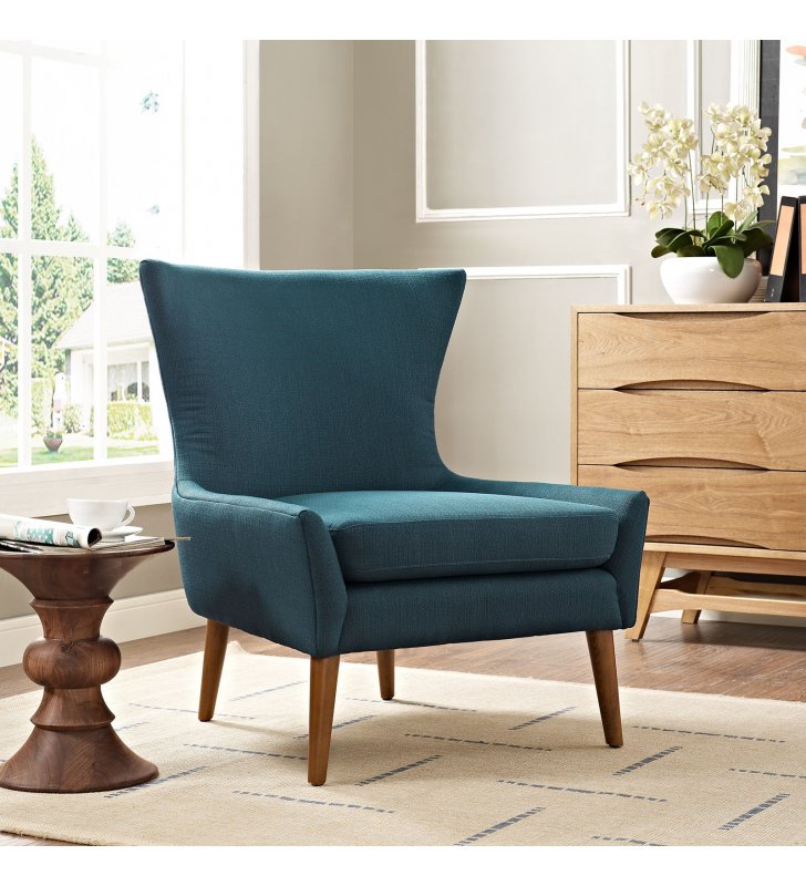 Keen Upholstered Fabric Armchair in Azure - Lexmod