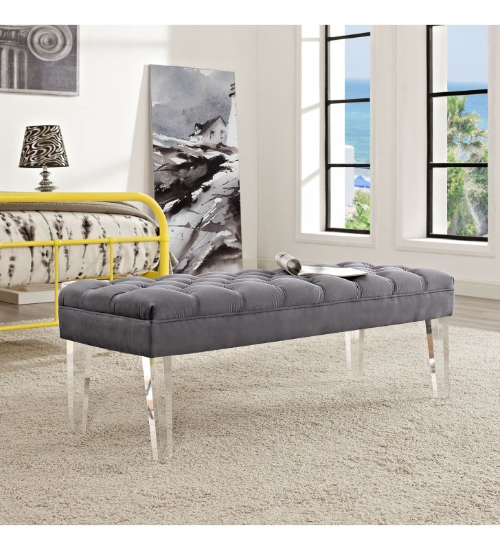 Valet Performance Velvet Bench in Gray - Lexmod