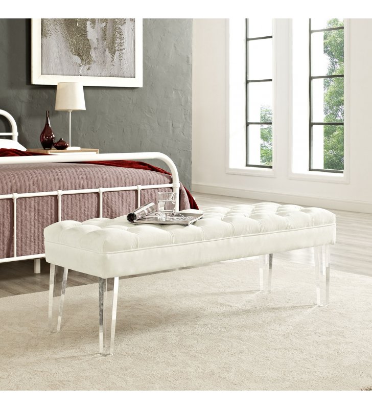 Valet Performance Velvet Bench in Ivory - Lexmod