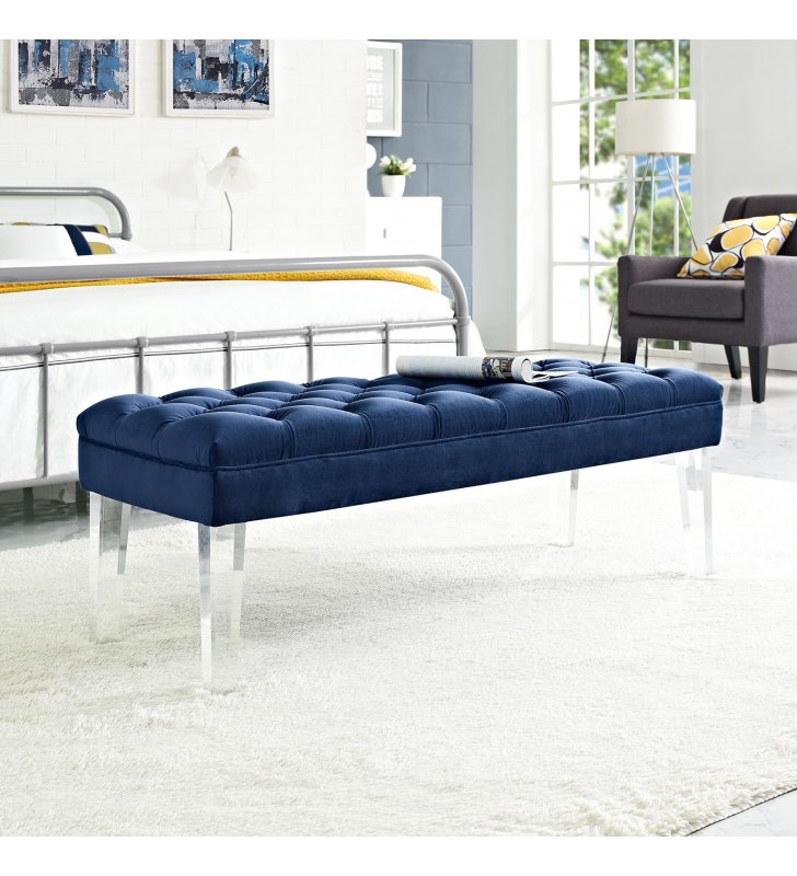 Valet Performance Velvet Bench in Navy - Lexmod