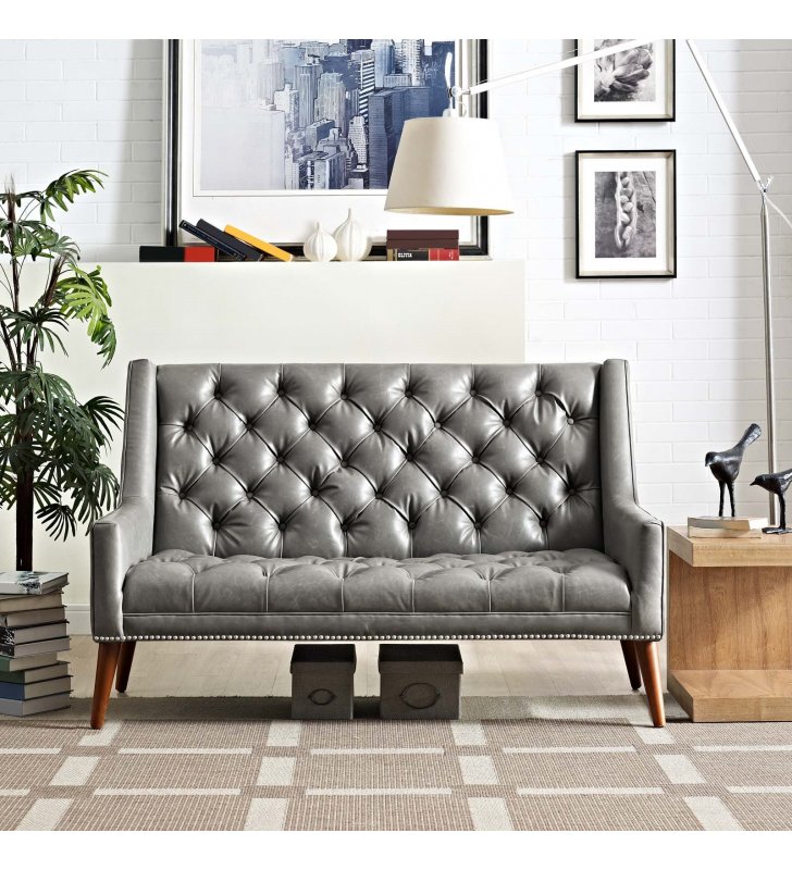 Peruse Upholstered Vinyl Loveseat in Gray - Lexmod